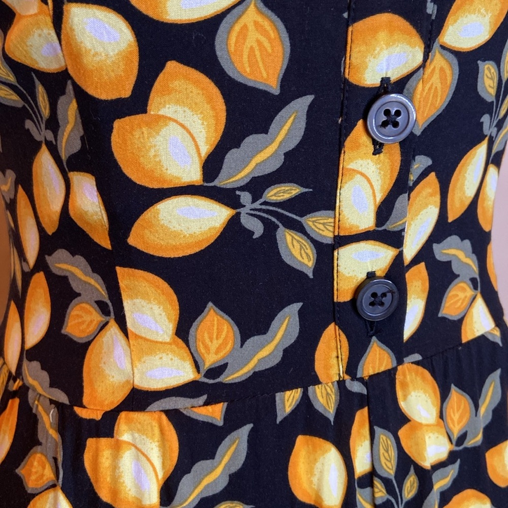 NWOT LOFT black w/🍋 jumpsuit, button front, elastic ruching back, size XS. CUTE - Picture 7 of 9